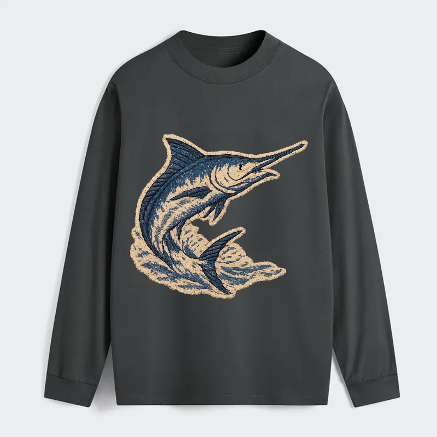 SWORDFISH MARLIN - leaping marlin in blue and silver , sport fishing - Classic Long Sleeve Shirt - Gray