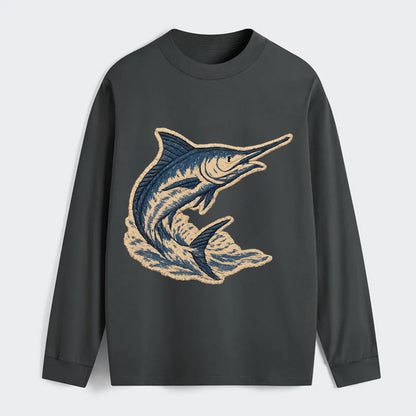 SWORDFISH MARLIN - leaping marlin in blue and silver , sport fishing - Classic Long Sleeve Shirt - Gray