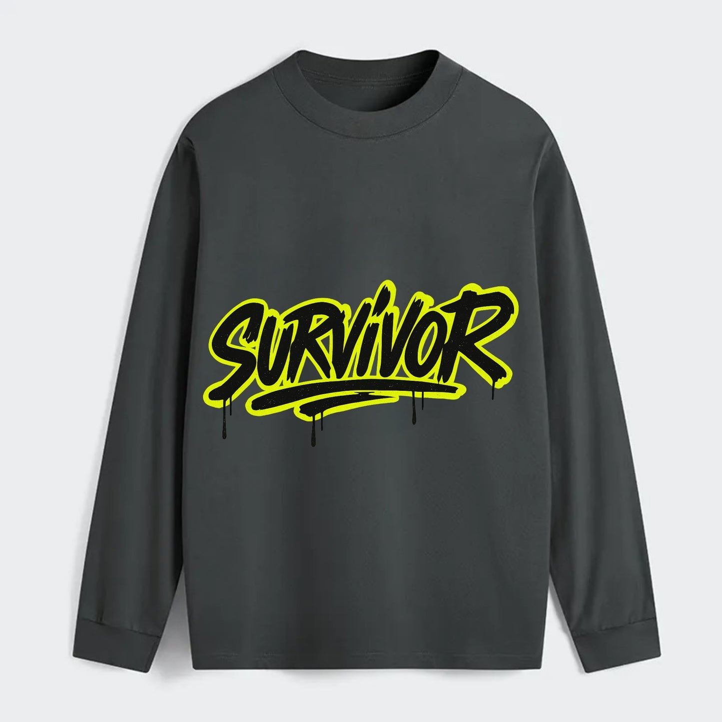 Bold typography design - "SURVIVOR" - overcomer, still standing, made - Classic Long Sleeve Shirt - Gray