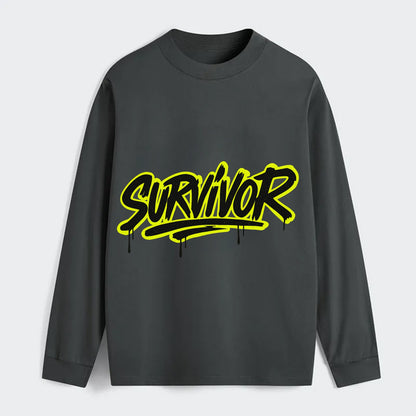 Bold typography design - "SURVIVOR" - overcomer, still standing, made - Classic Long Sleeve Shirt - Gray