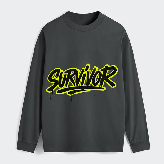 Bold typography design - "SURVIVOR" - overcomer, still standing, made - Classic Long Sleeve Shirt - Gray