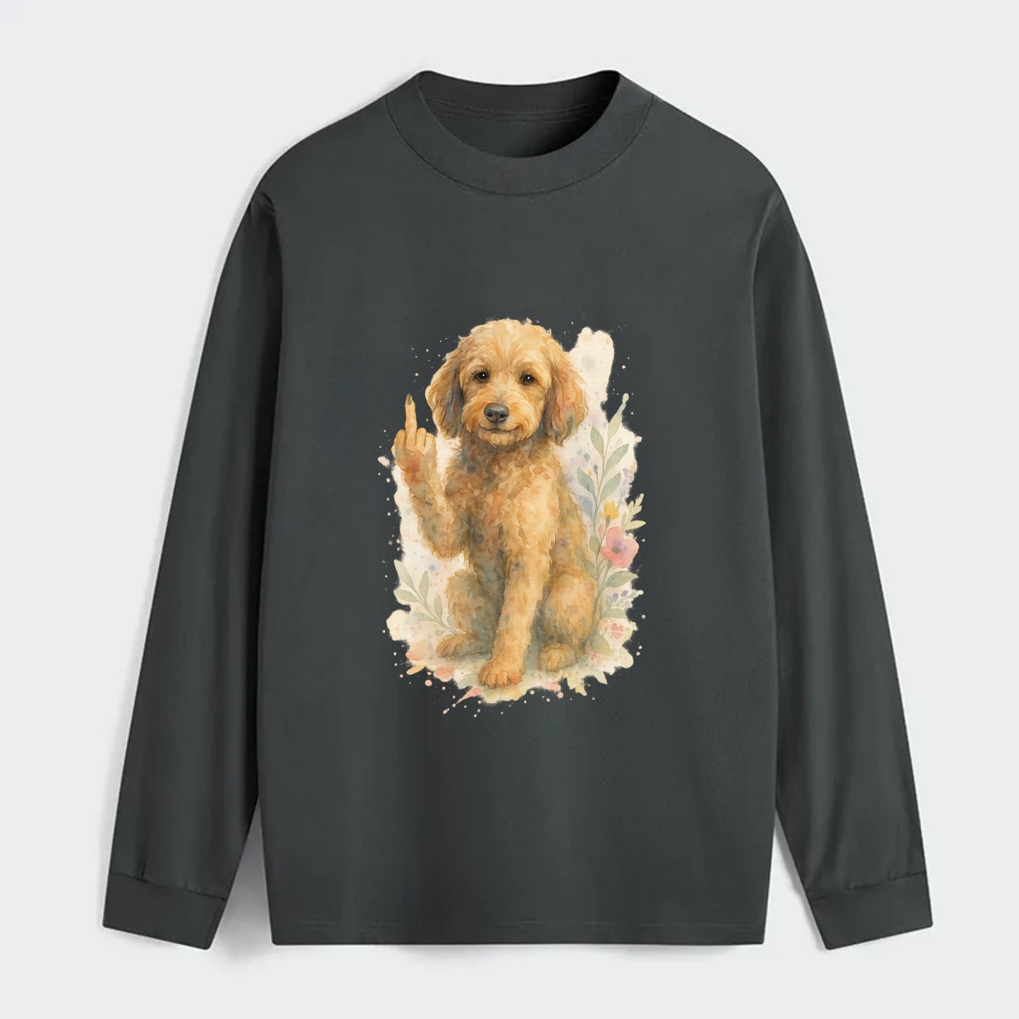 Labradoodle hypoallergenic with wavy coat, intelligent eyes, paw raised - Classic Long Sleeve Shirt - Gray