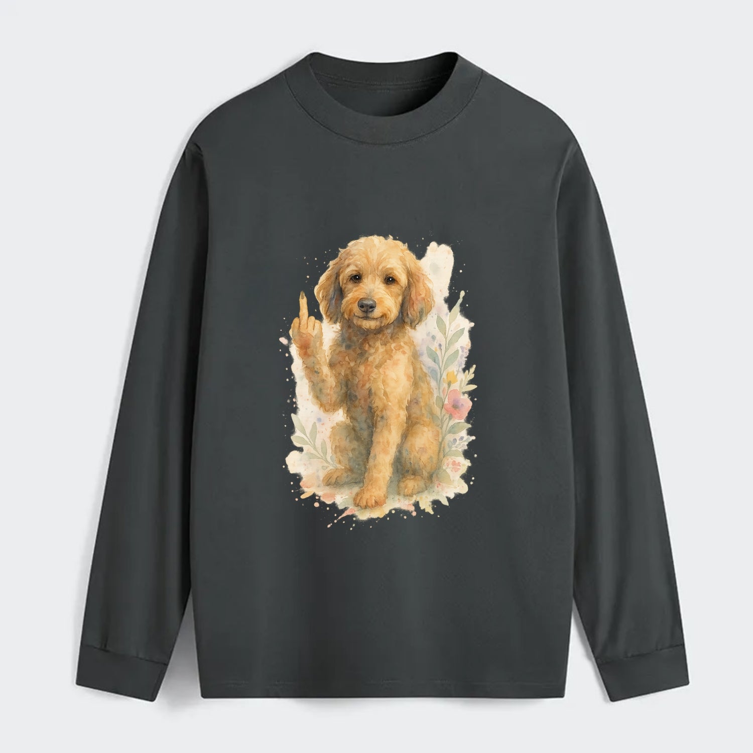 Labradoodle hypoallergenic with wavy coat, intelligent eyes, paw raised - Classic Long Sleeve Shirt - Gray
