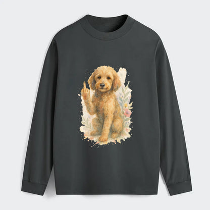 Labradoodle hypoallergenic with wavy coat, intelligent eyes, paw raised - Classic Long Sleeve Shirt - Gray
