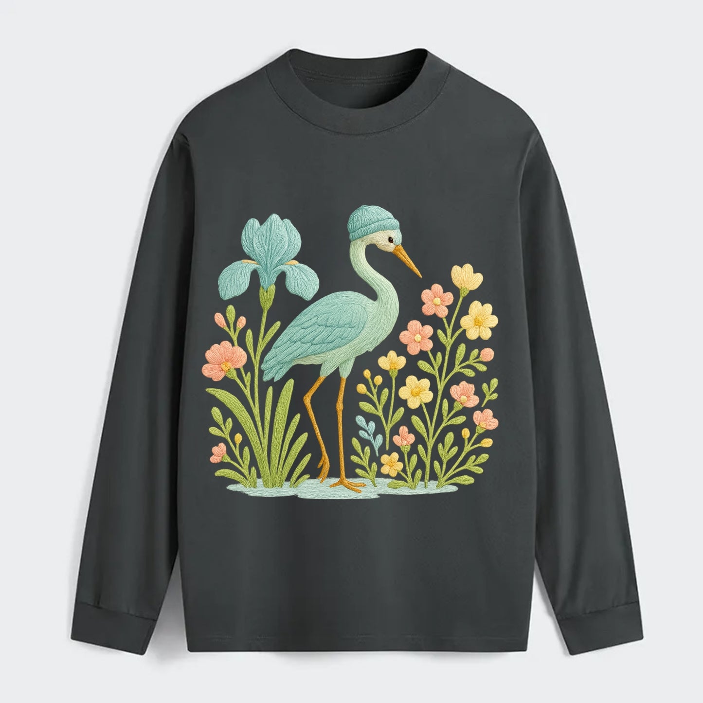 Mint Crane - Classic Long Sleeve Shirt - Gray