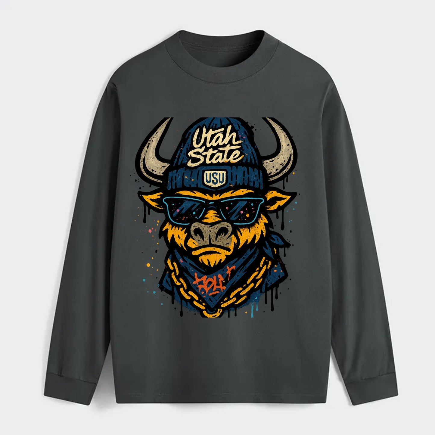 Logan Aggie wearing Utah State beanie with USU patch - Classic Long Sleeve Shirt - Gray