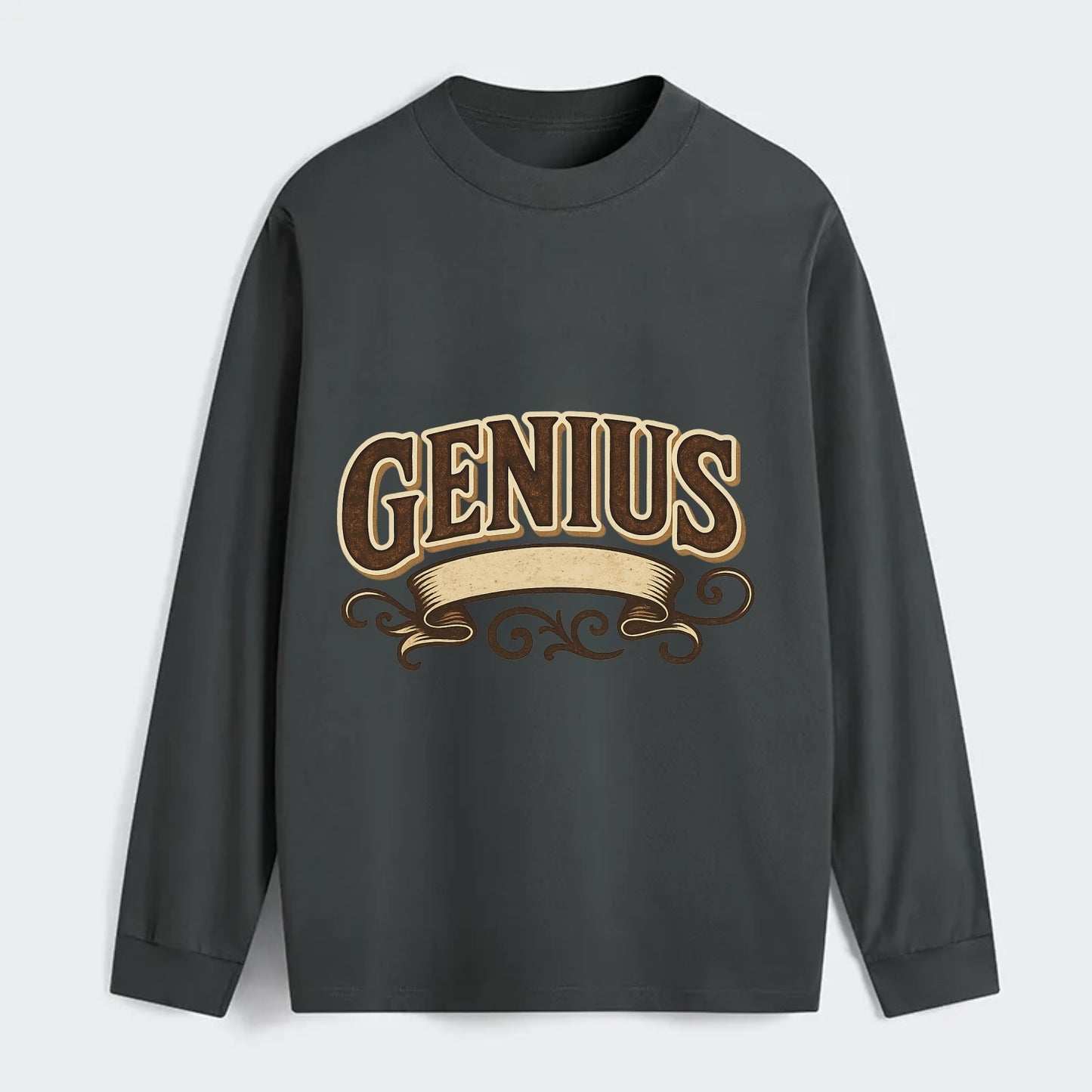 Bold typography design - "GENIUS" - exceptional intelligence, brilliance - Classic Long Sleeve Shirt - Gray