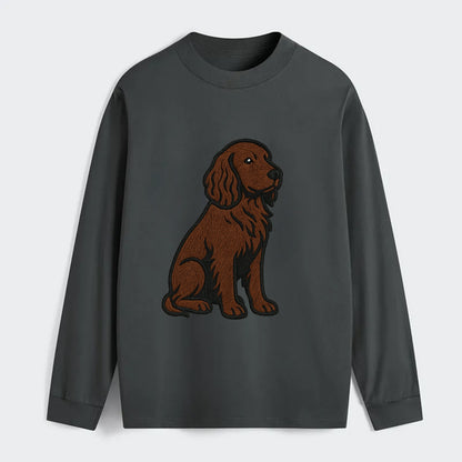 Field Spaniel - Liver colored embroidered sitting design - Classic Long Sleeve Shirt - Gray