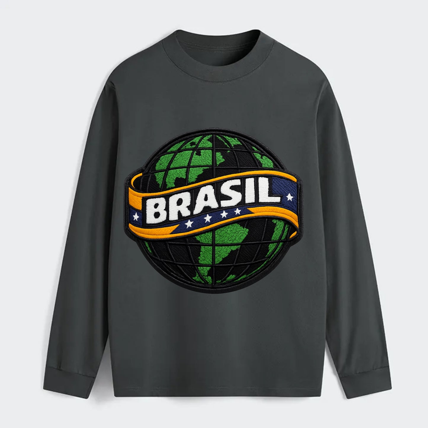 BRAZILIAN FLAG GLOBE - green globe with banner in green yellow blue , - Classic Long Sleeve Shirt - Gray