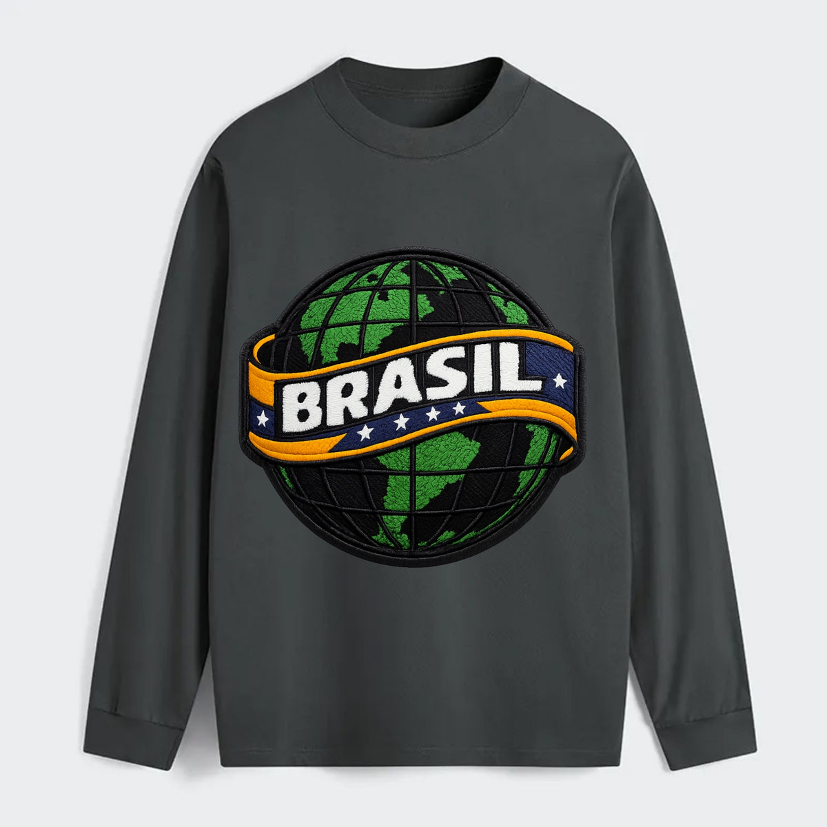 BRAZILIAN FLAG GLOBE - green globe with banner in green yellow blue , - Classic Long Sleeve Shirt - Gray