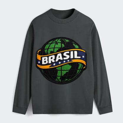 BRAZILIAN FLAG GLOBE - green globe with banner in green yellow blue , - Classic Long Sleeve Shirt - Gray