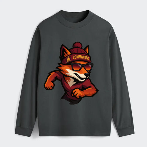 Washington Fox wearing Commanders beanie with Capitol patch and - Classic Long Sleeve Shirt