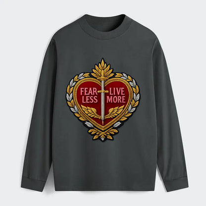 FEAR LESS LIVE MORE - heart with text in red , courage - Classic Long Sleeve Shirt - Gray