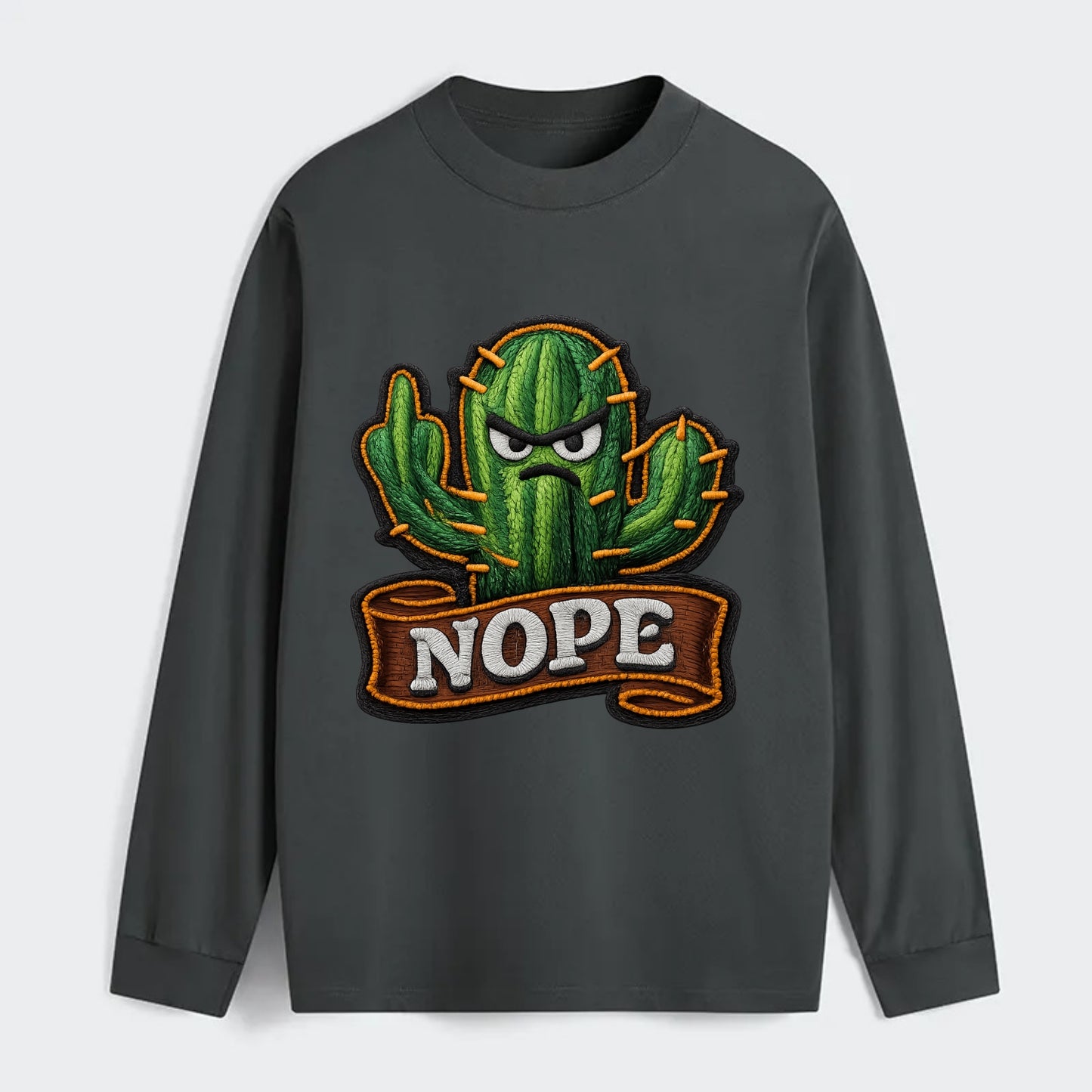 NOPE CACTUS - cactus with attitude in green , prickly personality - Classic Long Sleeve Shirt - Gray
