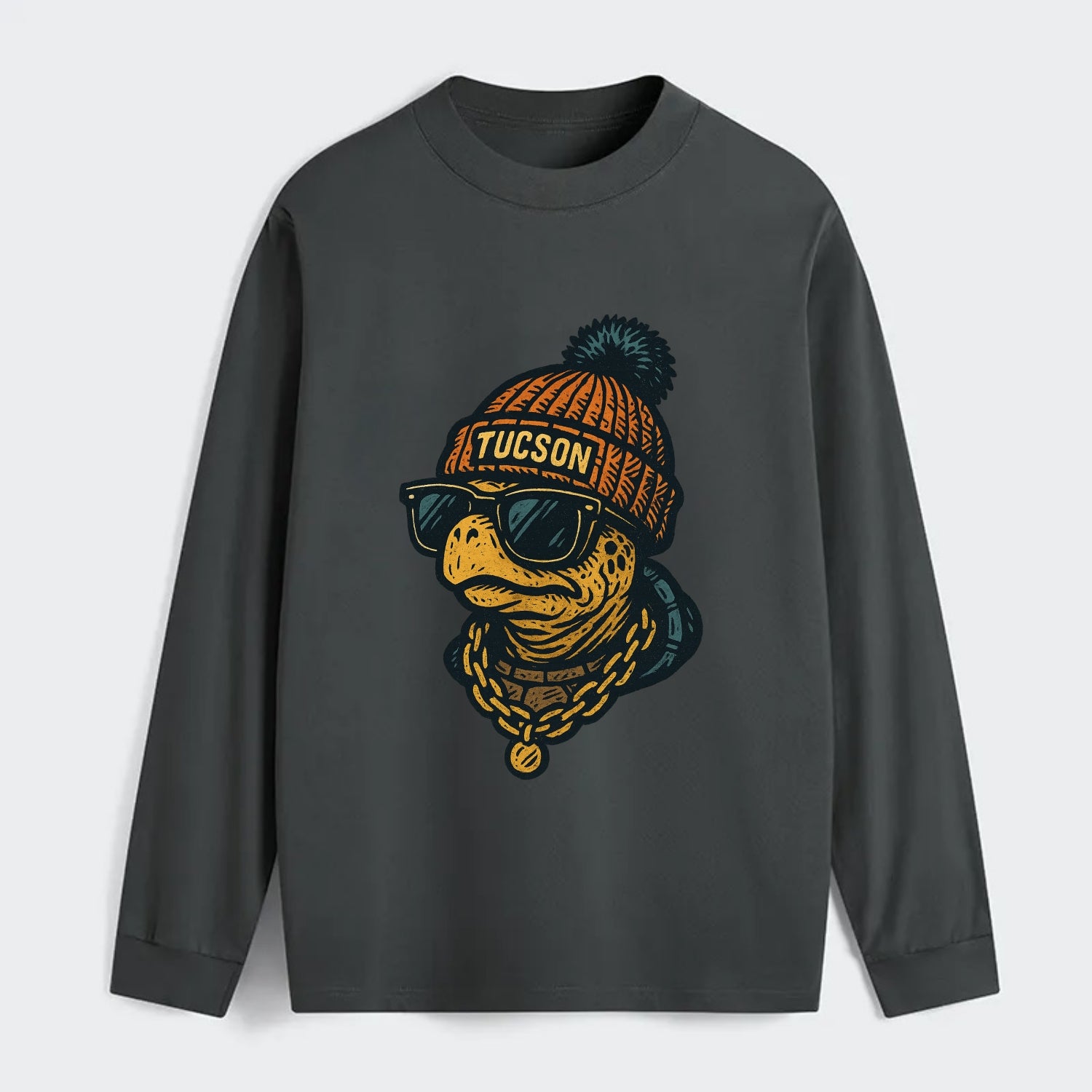 Tucson Desert Tortoise wearing Tucson beanie with pom pom and wayfarer - Classic Long Sleeve Shirt - Gray
