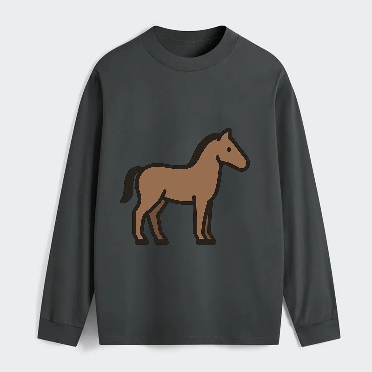 Horse - Brown standing pose flat side profile - Classic Long Sleeve Shirt - Gray