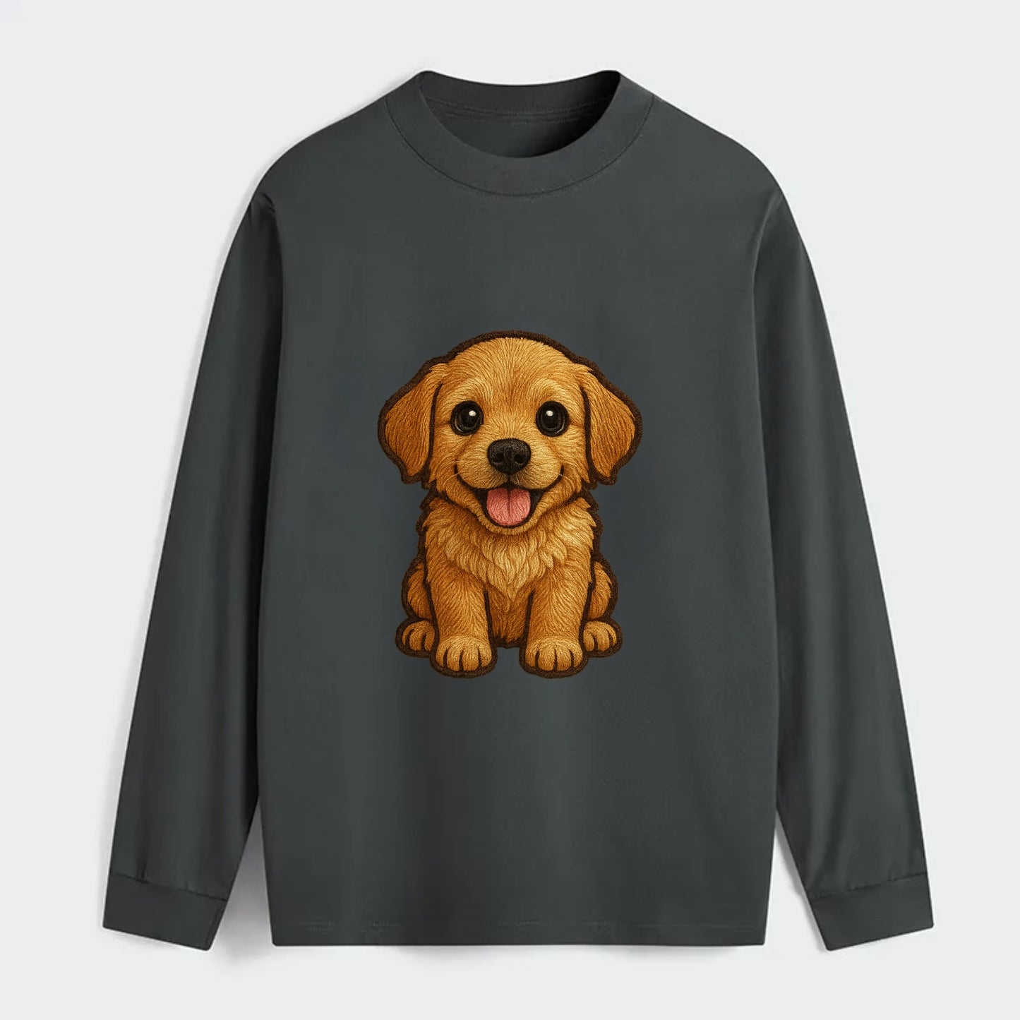 Baby Golden Retriever Puppy - fluffy golden fur, big brown eyes, pink - Classic Long Sleeve Shirt - Gray