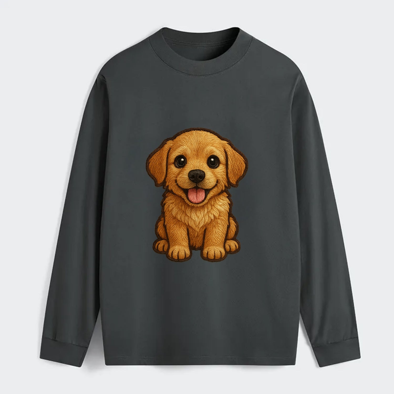 Baby Golden Retriever Puppy - fluffy golden fur, big brown eyes, pink - Classic Long Sleeve Shirt - Gray