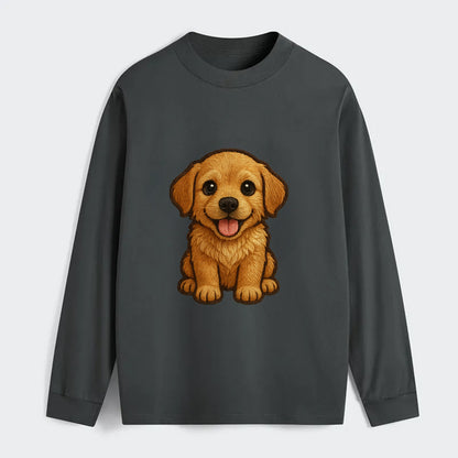 Baby Golden Retriever Puppy - fluffy golden fur, big brown eyes, pink - Classic Long Sleeve Shirt - Gray