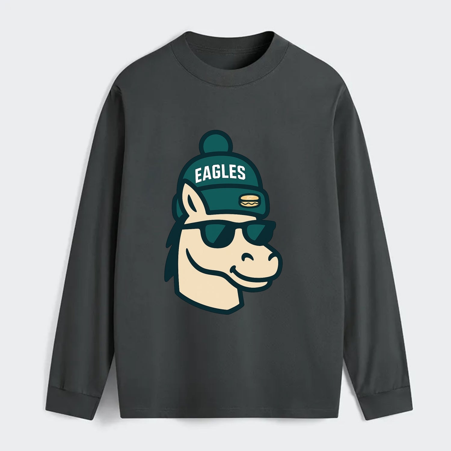 Philadelphia Horse wearing Eagles beanie with cheesesteak patch and - Classic Long Sleeve Shirt - Gray