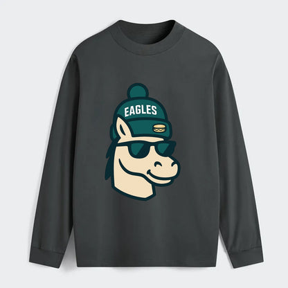 Philadelphia Horse wearing Eagles beanie with cheesesteak patch and - Classic Long Sleeve Shirt - Gray