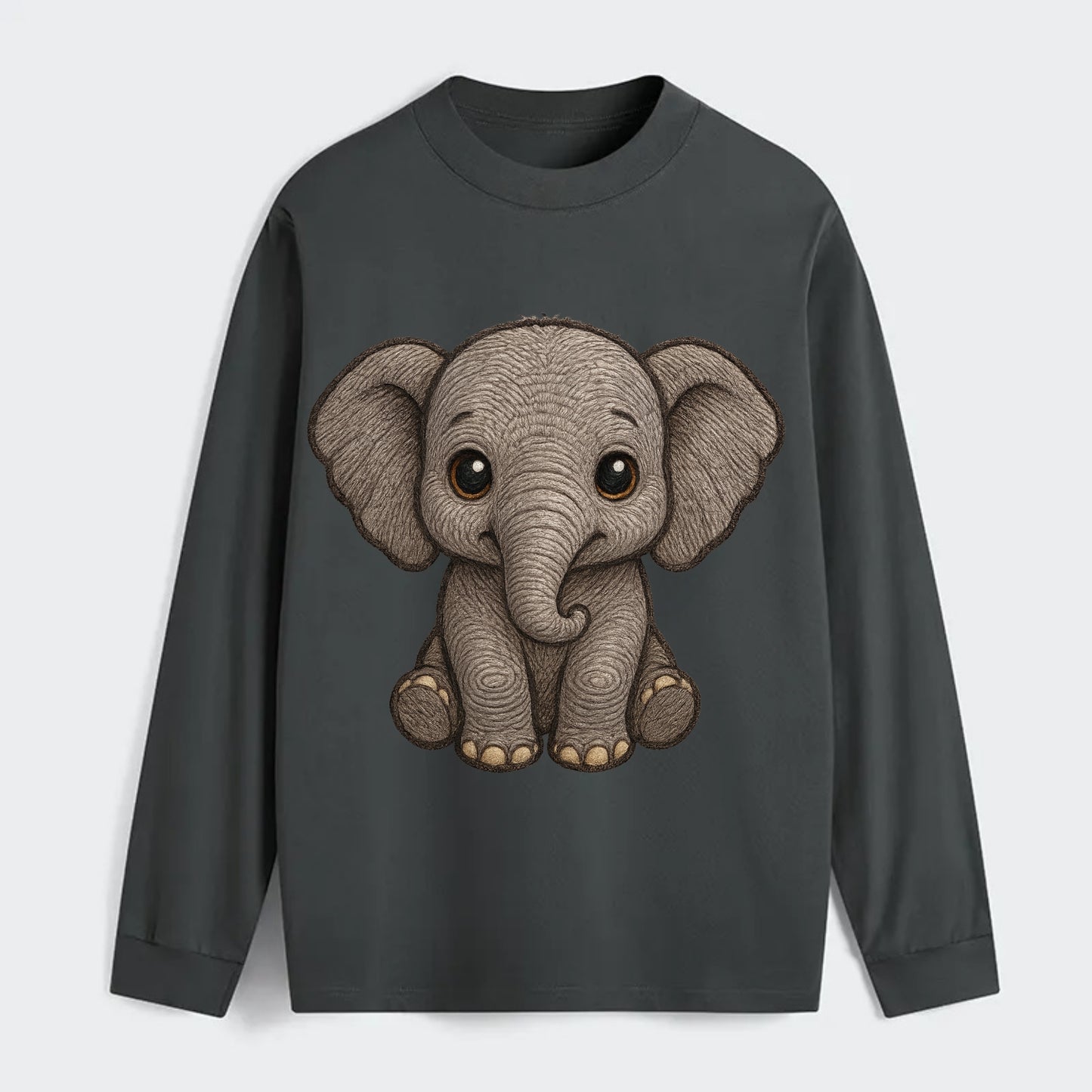 Baby Elephant - gray wrinkly, tiny trunk, large floppy ears, kind dark - Classic Long Sleeve Shirt - Gray