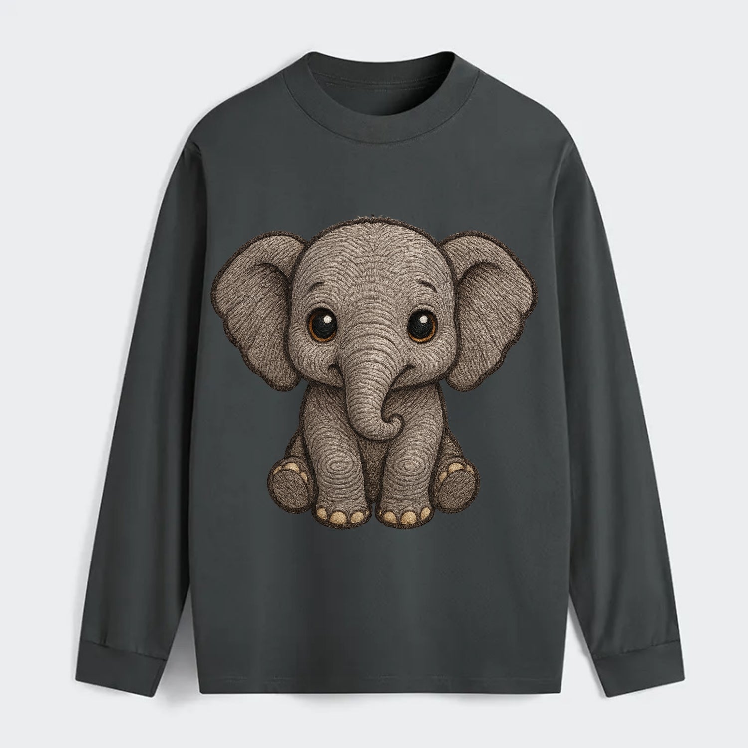 Baby Elephant - gray wrinkly, tiny trunk, large floppy ears, kind dark - Classic Long Sleeve Shirt - Gray