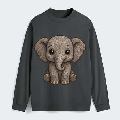 Baby Elephant - gray wrinkly, tiny trunk, large floppy ears, kind dark - Classic Long Sleeve Shirt - Gray