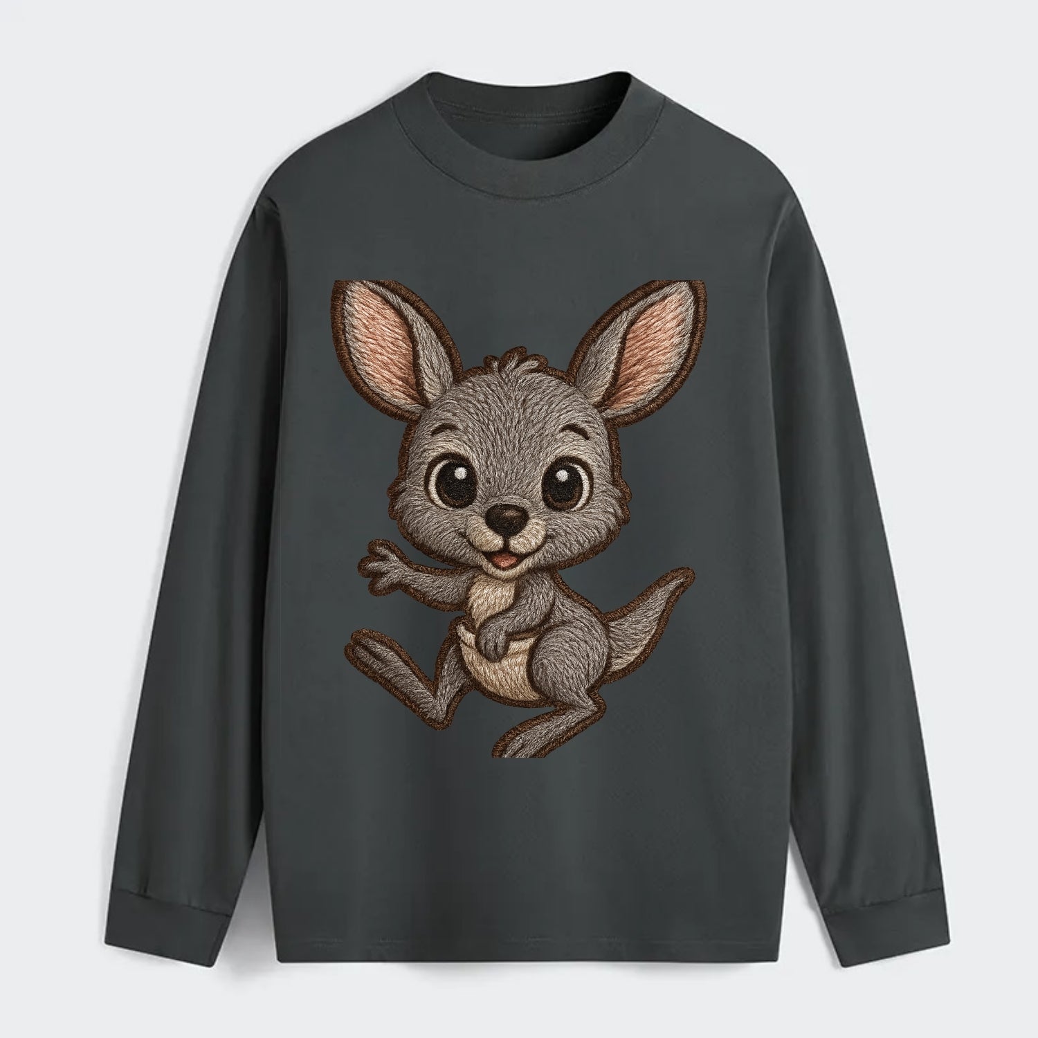Baby Kangaroo Joey - gray fur, large ears, in pouch peek, bright eyes, - Classic Long Sleeve Shirt - Gray
