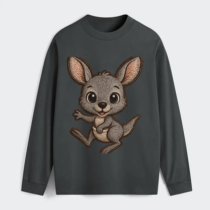 Baby Kangaroo Joey - gray fur, large ears, in pouch peek, bright eyes, - Classic Long Sleeve Shirt - Gray