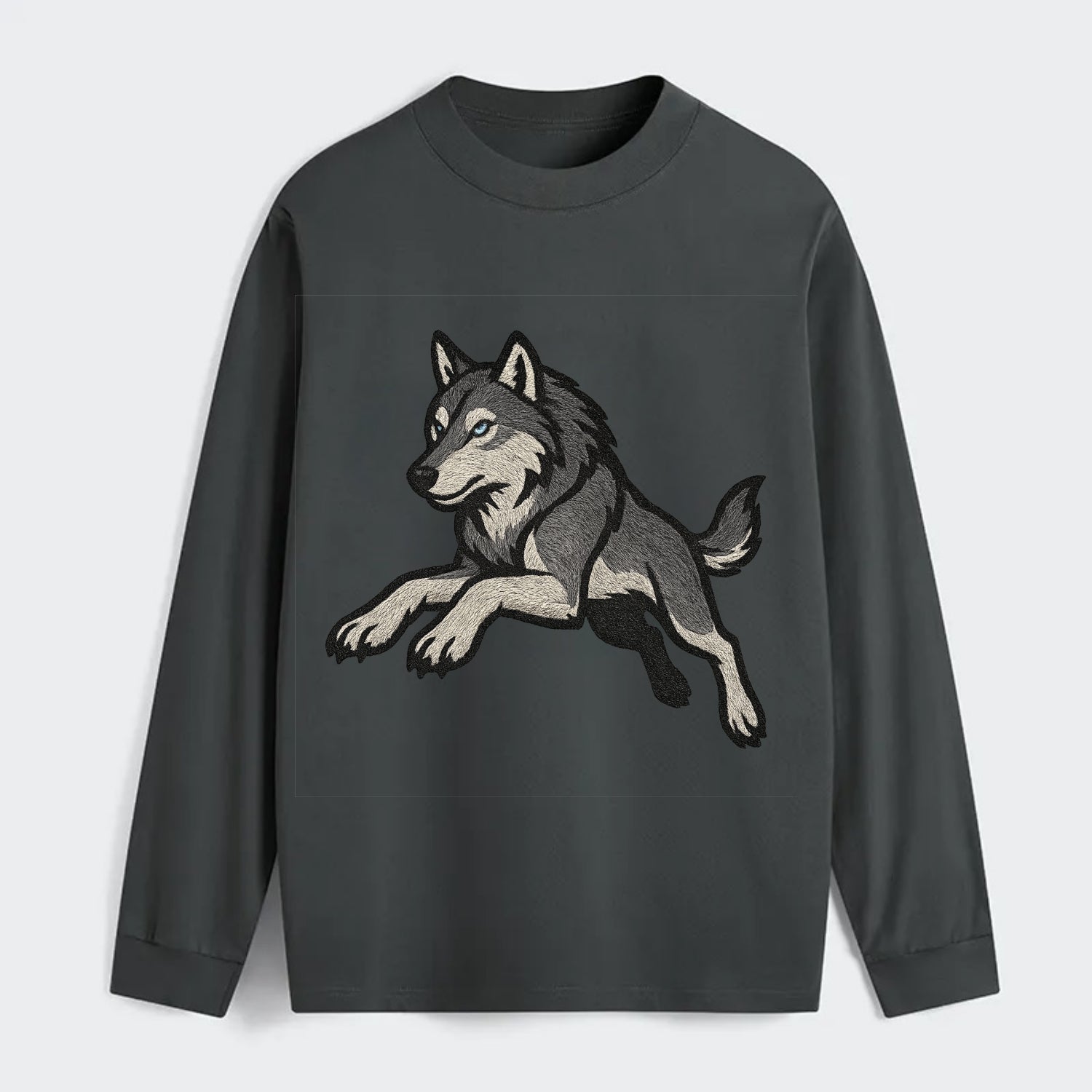 Wolf Leaping Action  - Classic Long Sleeve Shirt - Gray
