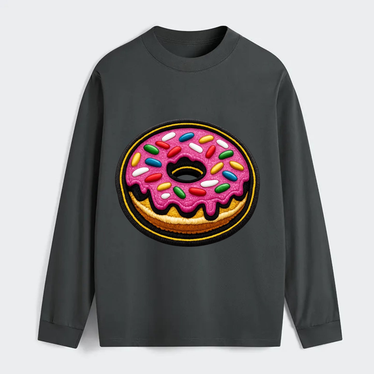 DONUT SPRINKLES - glazed donut with sprinkles in pink and rainbow , - Classic Long Sleeve Shirt - Gray