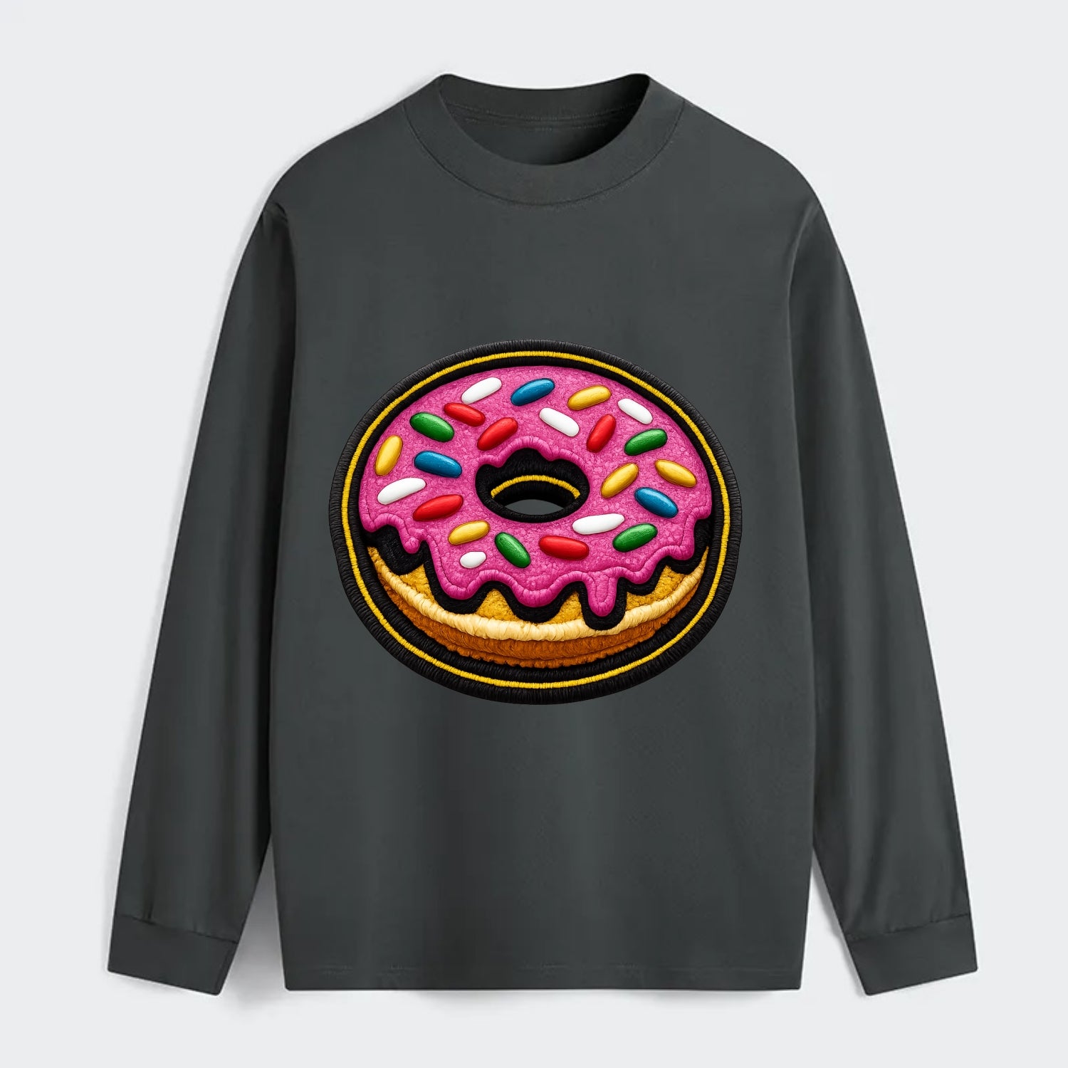 DONUT SPRINKLES - glazed donut with sprinkles in pink and rainbow , - Classic Long Sleeve Shirt - Gray