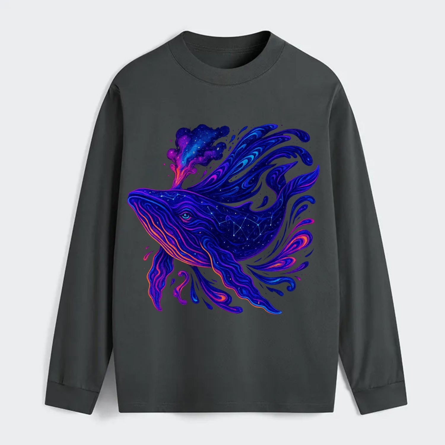 Majestic whale with body composed of galaxy clusters, stellar fins - Classic Long Sleeve Shirt - Gray