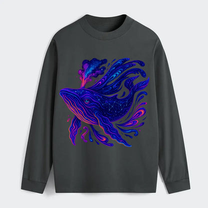 Majestic whale with body composed of galaxy clusters, stellar fins - Classic Long Sleeve Shirt - Gray