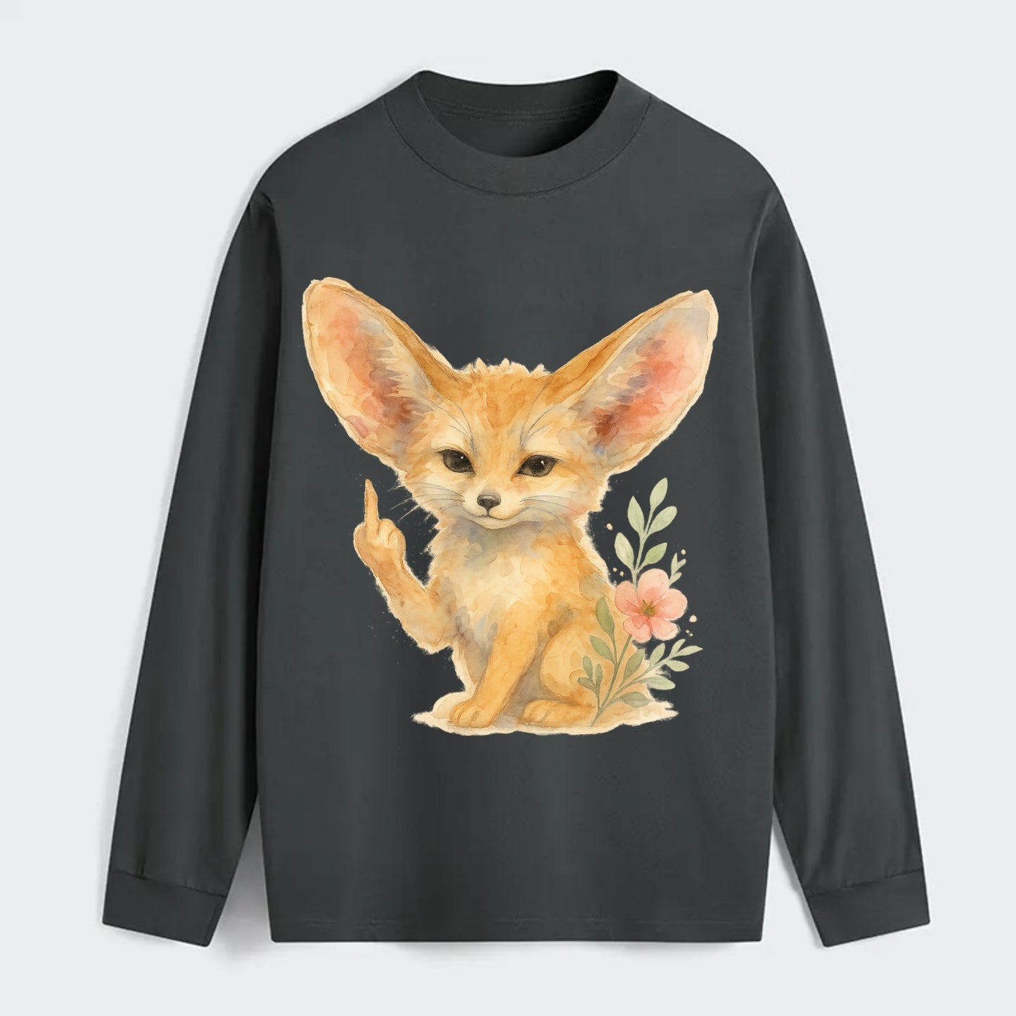 tiny fennec fox with oversized ears, one small paw raised in sass - Classic Long Sleeve Shirt - Gray