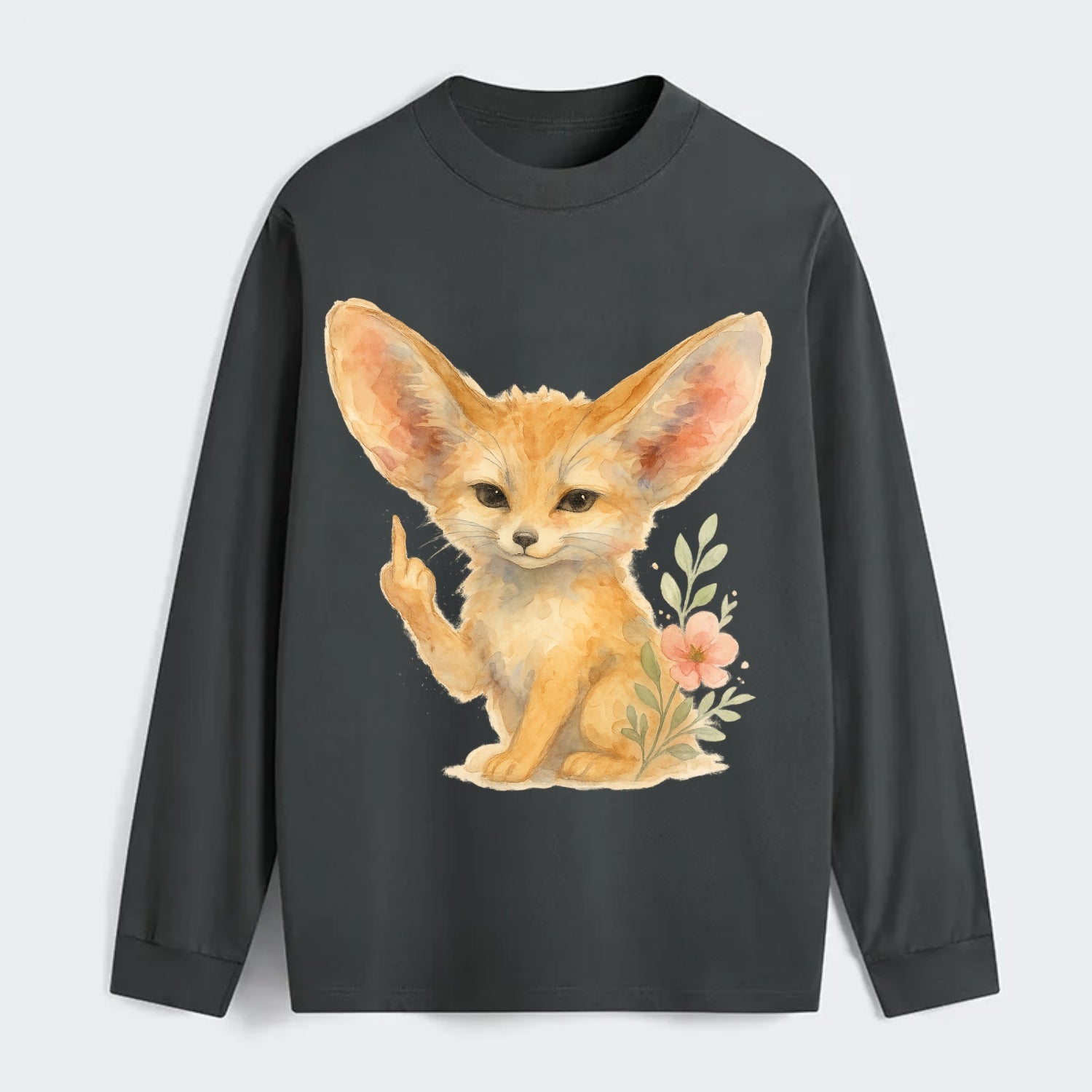 tiny fennec fox with oversized ears, one small paw raised in sass - Classic Long Sleeve Shirt - Gray