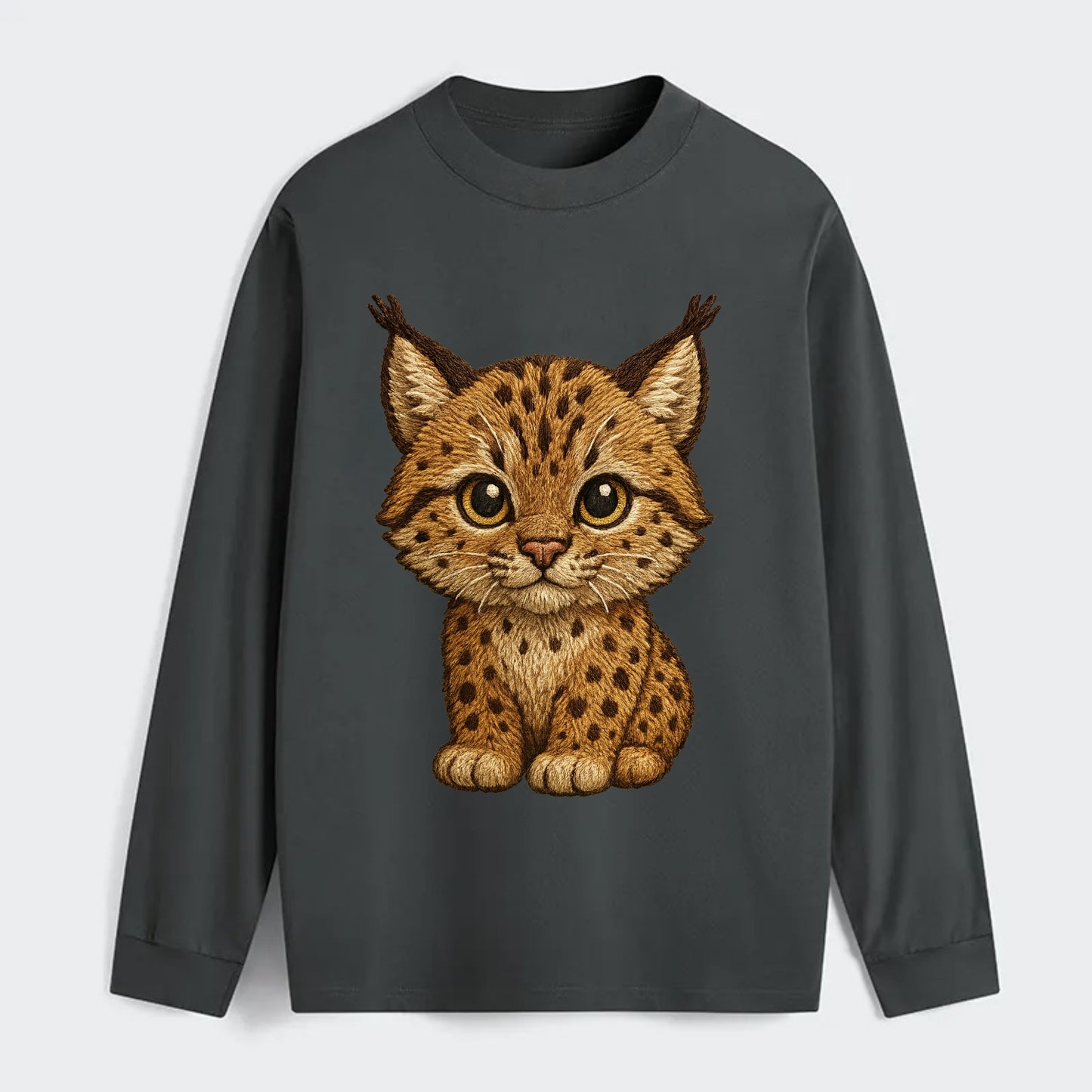 Baby Lynx Cub - tufted ears, spotted fur, golden eyes, front-facing, - Classic Long Sleeve Shirt - Gray
