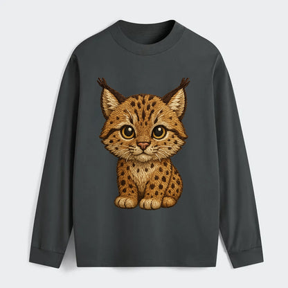 Baby Lynx Cub - tufted ears, spotted fur, golden eyes, front-facing, - Classic Long Sleeve Shirt - Gray