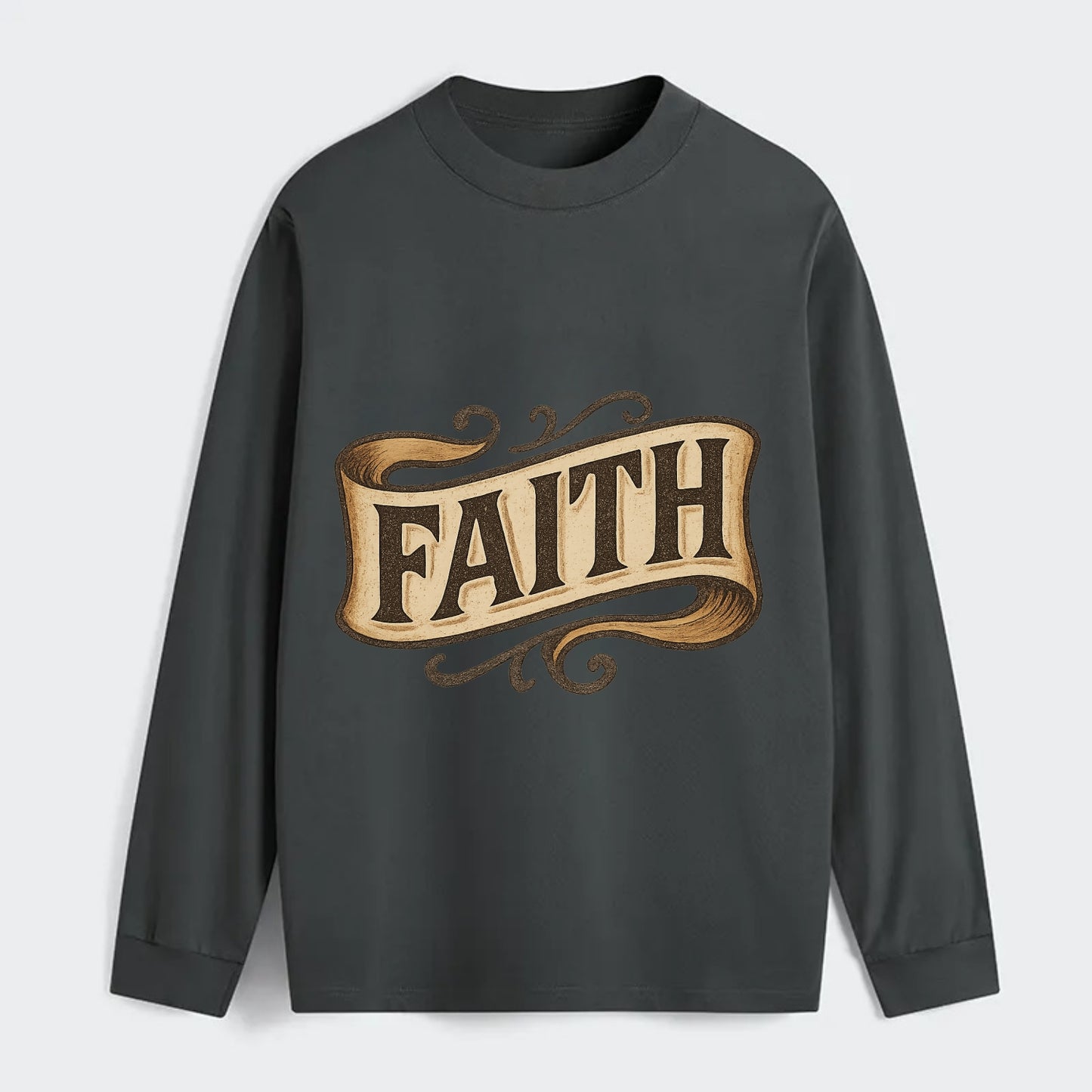 Bold typography design - "FAITH" - trust in the unseen, spiritual - Classic Long Sleeve Shirt - Gray
