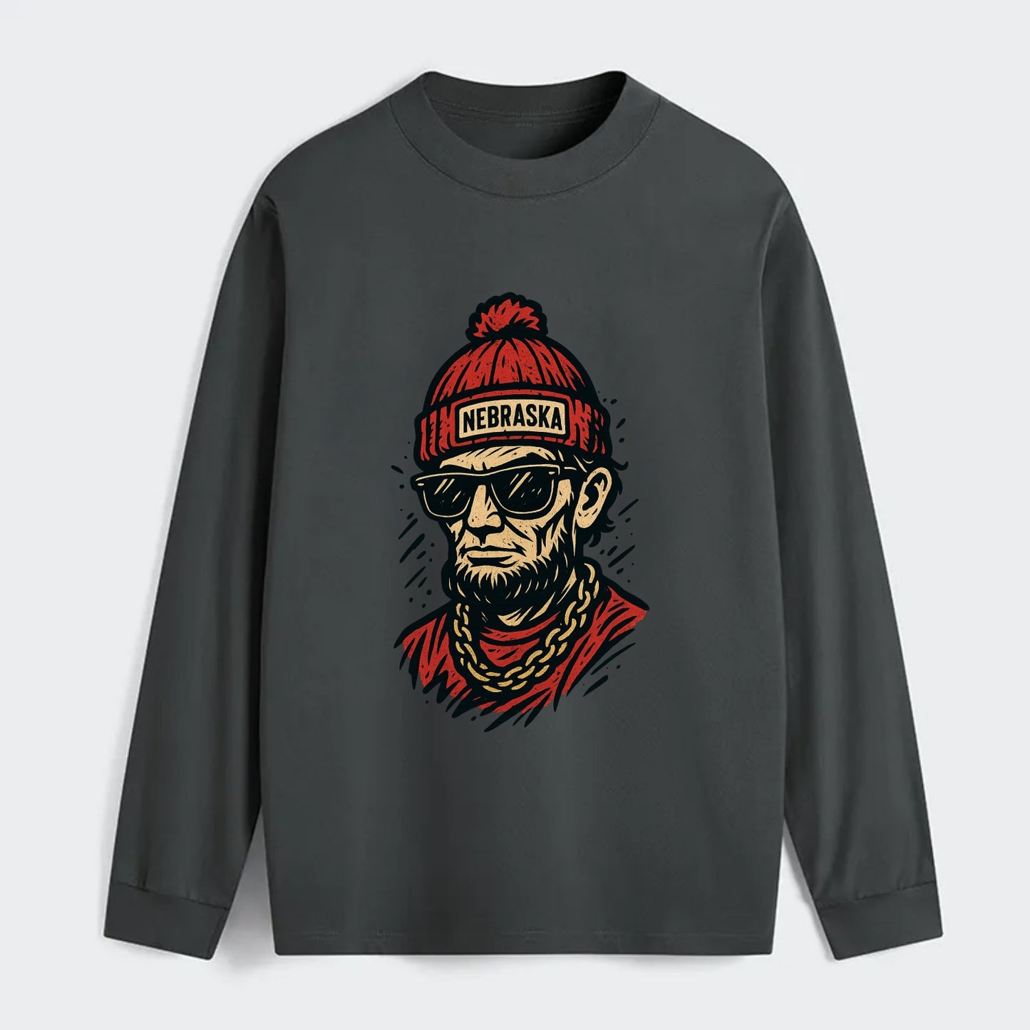 Lincoln Cornhusker wearing Nebraska bean - Classic Long Sleeve Shirt - Gray