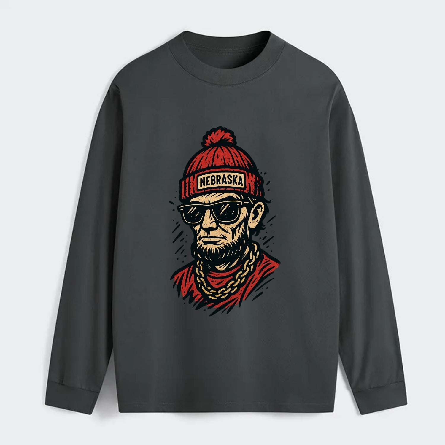 Lincoln Cornhusker wearing Nebraska bean - Classic Long Sleeve Shirt - Gray