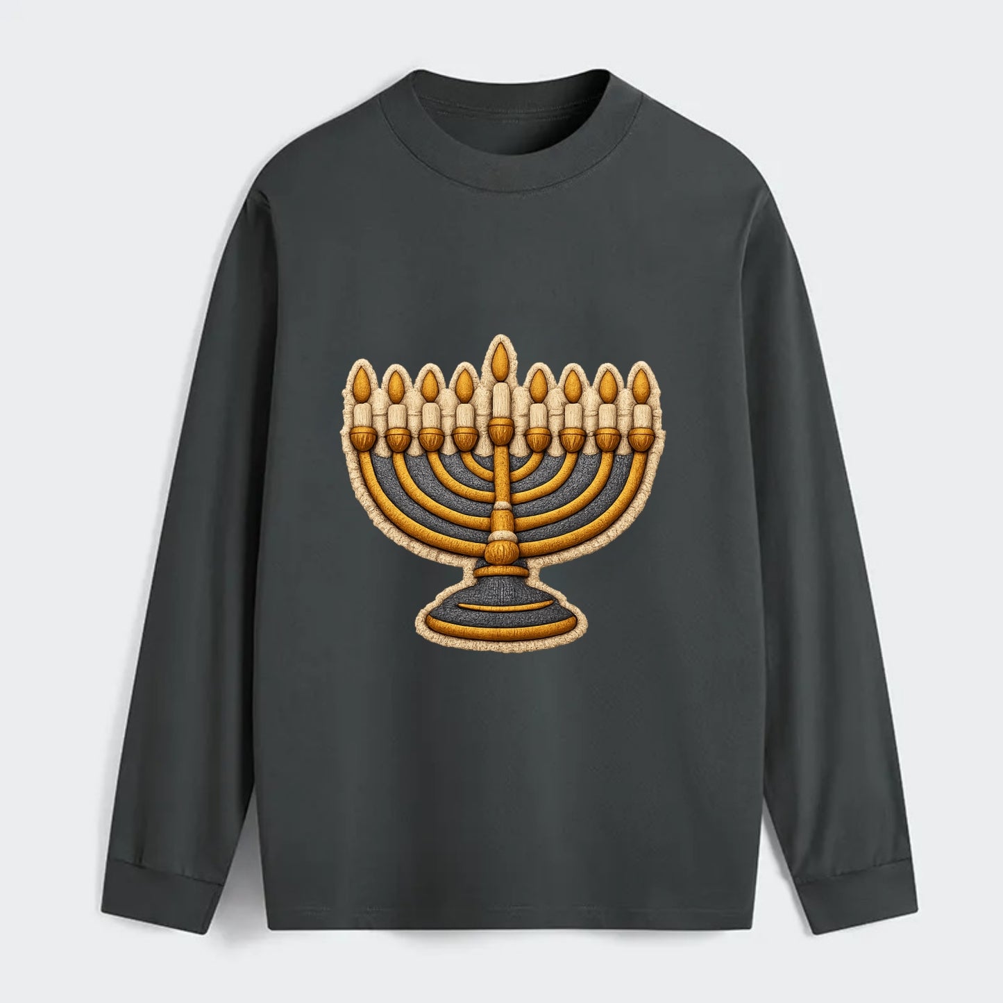 MENORAH LIGHTS - nine branch candelabra in gold and blue , Hanukkah - Classic Long Sleeve Shirt - Gray