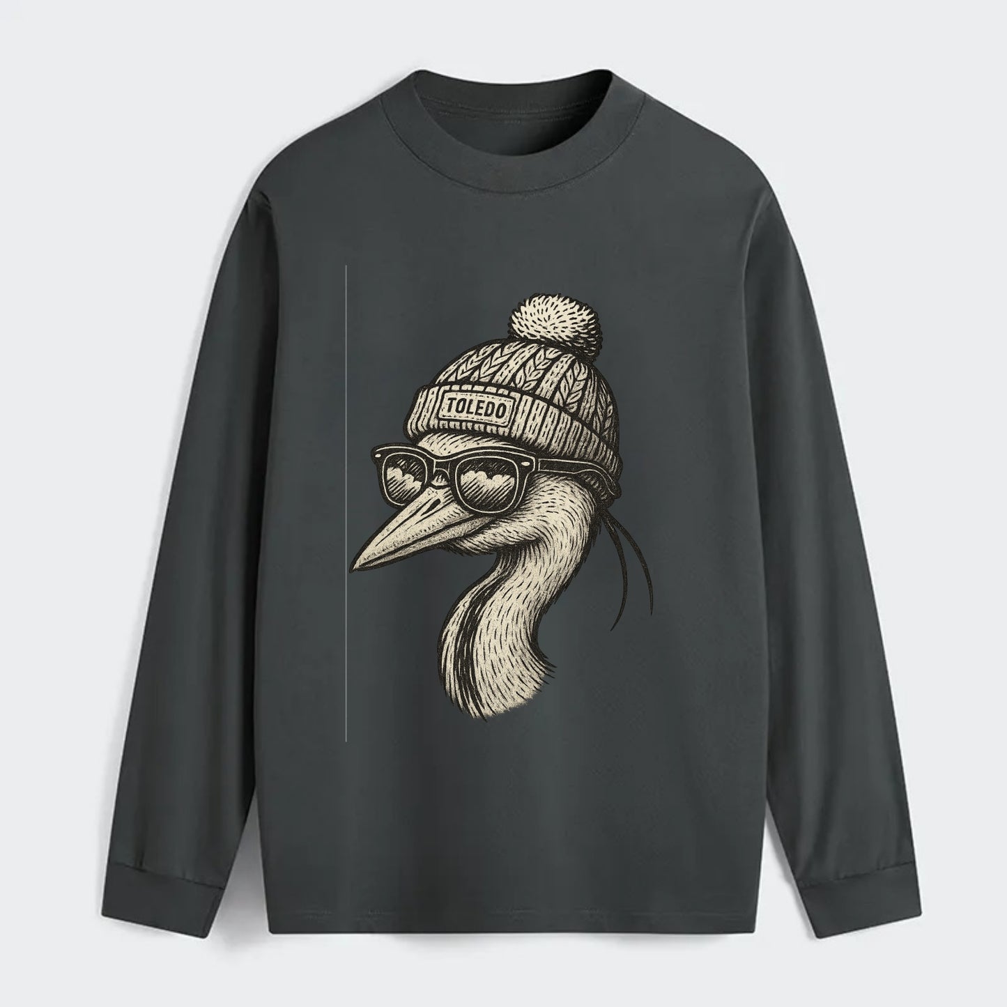 Toledo Great Blue Heron wearing Toledo b - Classic Long Sleeve Shirt - Gray