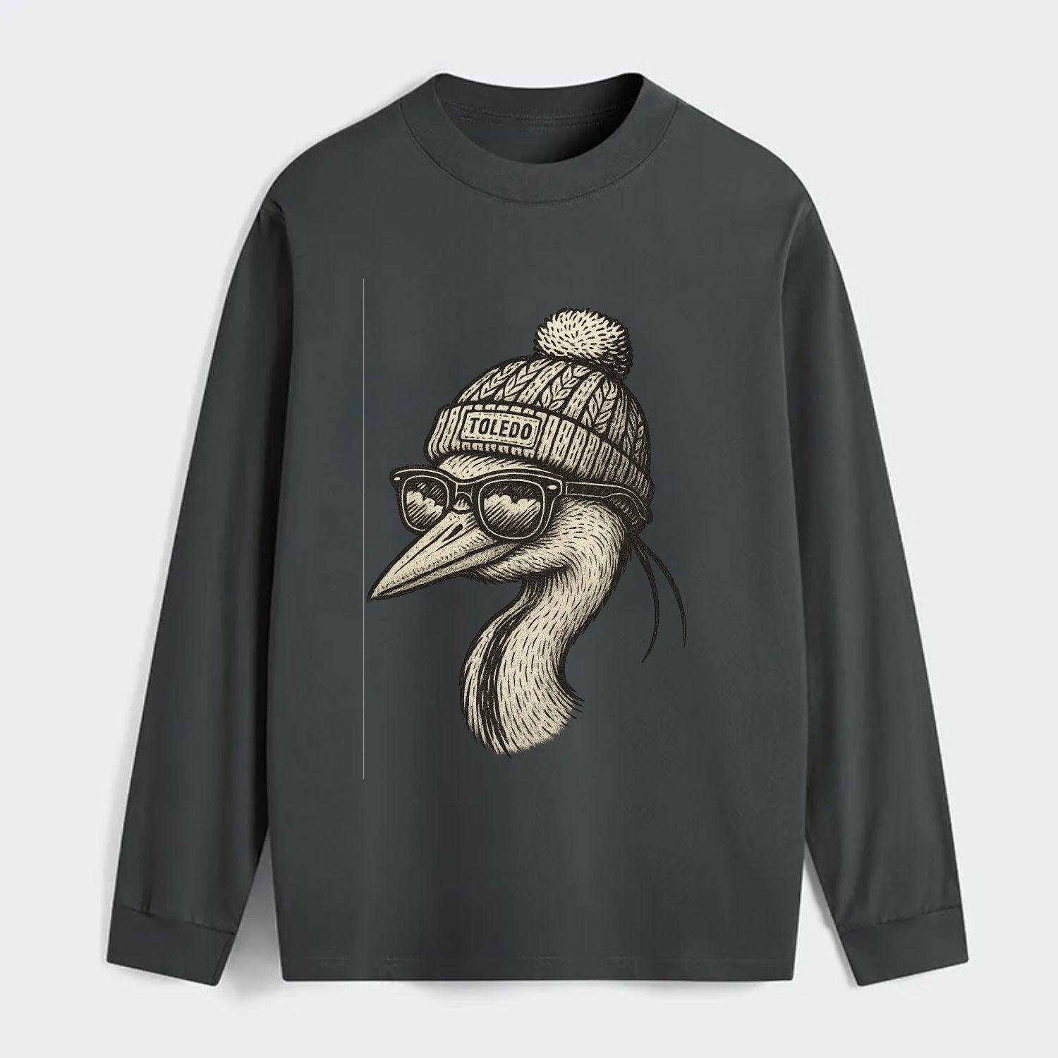 Toledo Great Blue Heron wearing Toledo b - Classic Long Sleeve Shirt - Gray