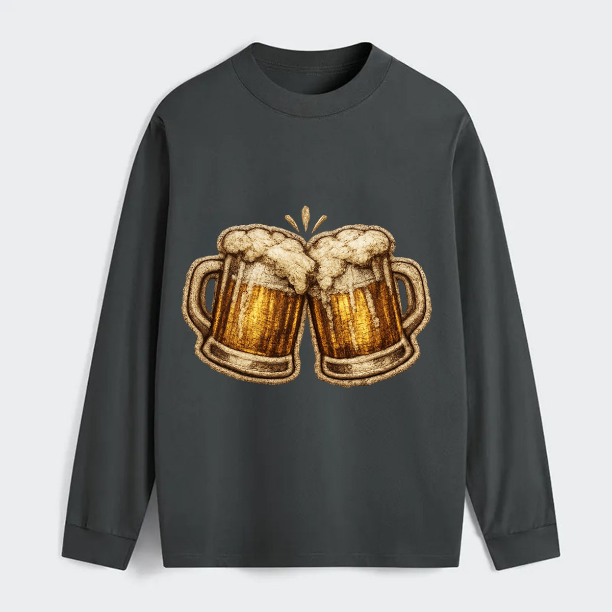 BEER MUG CHEERS - frosty beer stein in gold and amber , brewery - Classic Long Sleeve Shirt - Gray