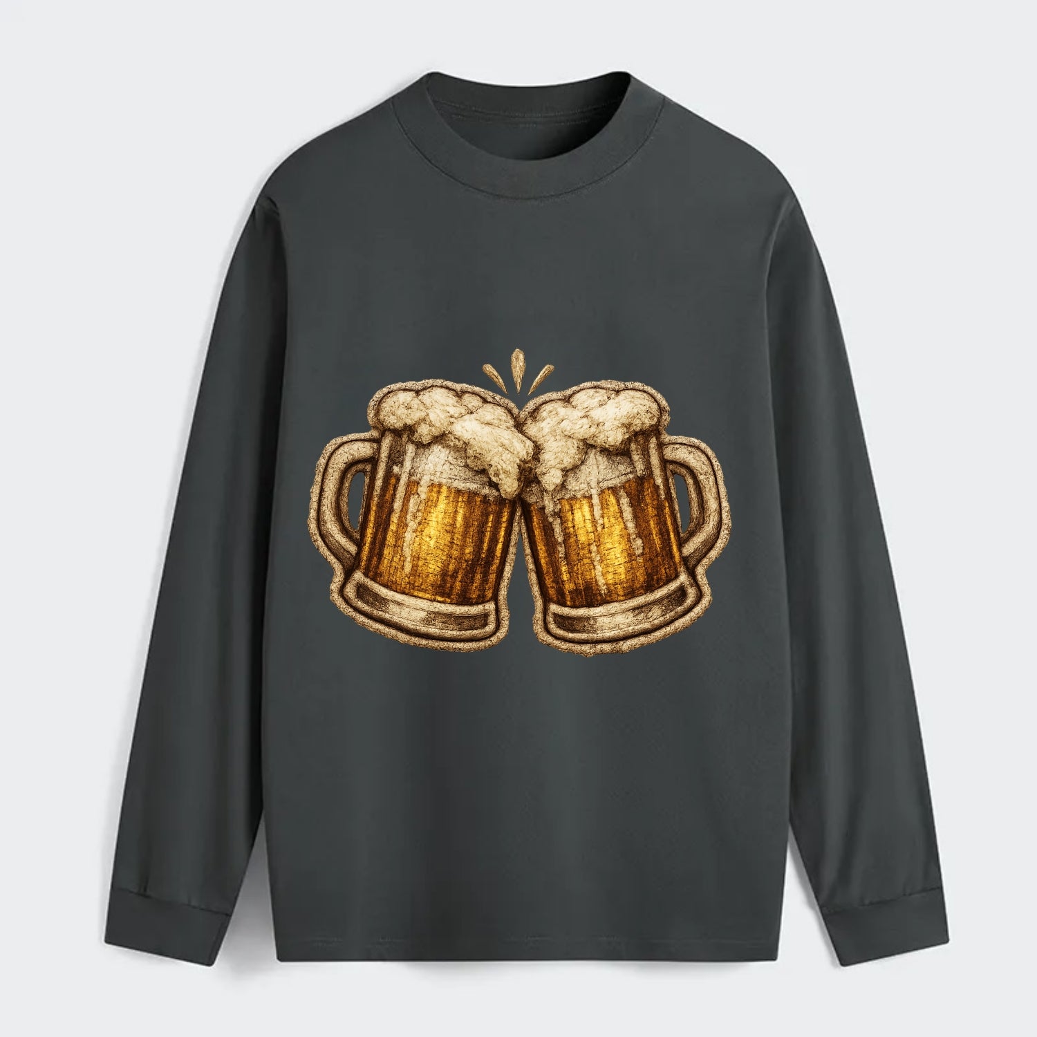 BEER MUG CHEERS - frosty beer stein in gold and amber , brewery - Classic Long Sleeve Shirt - Gray