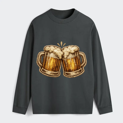 BEER MUG CHEERS - frosty beer stein in gold and amber , brewery - Classic Long Sleeve Shirt - Gray