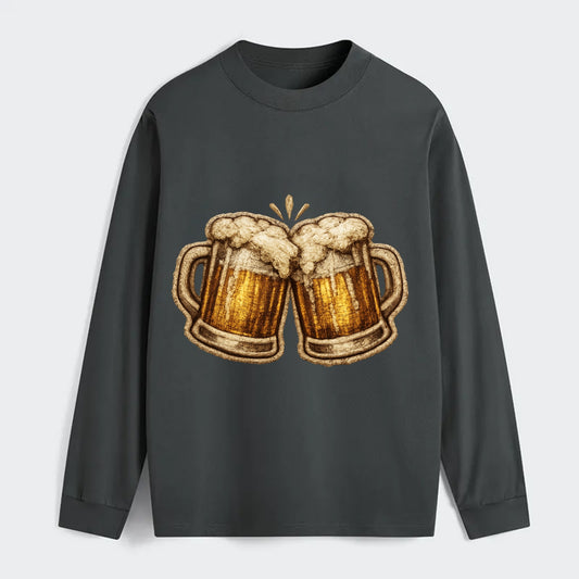 BEER MUG CHEERS - frosty beer stein in gold and amber , brewery - Classic Long Sleeve Shirt - Gray