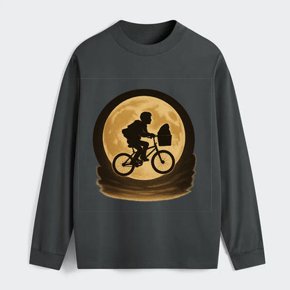 boy with bicycle flying across full moon with silhouette - Classic Long Sleeve Shirt - Gray